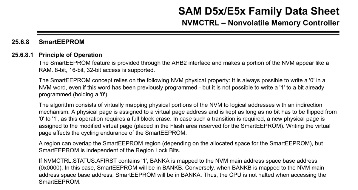 The introduction to SmartEEPROM from the ATSAMD51 data sheet.