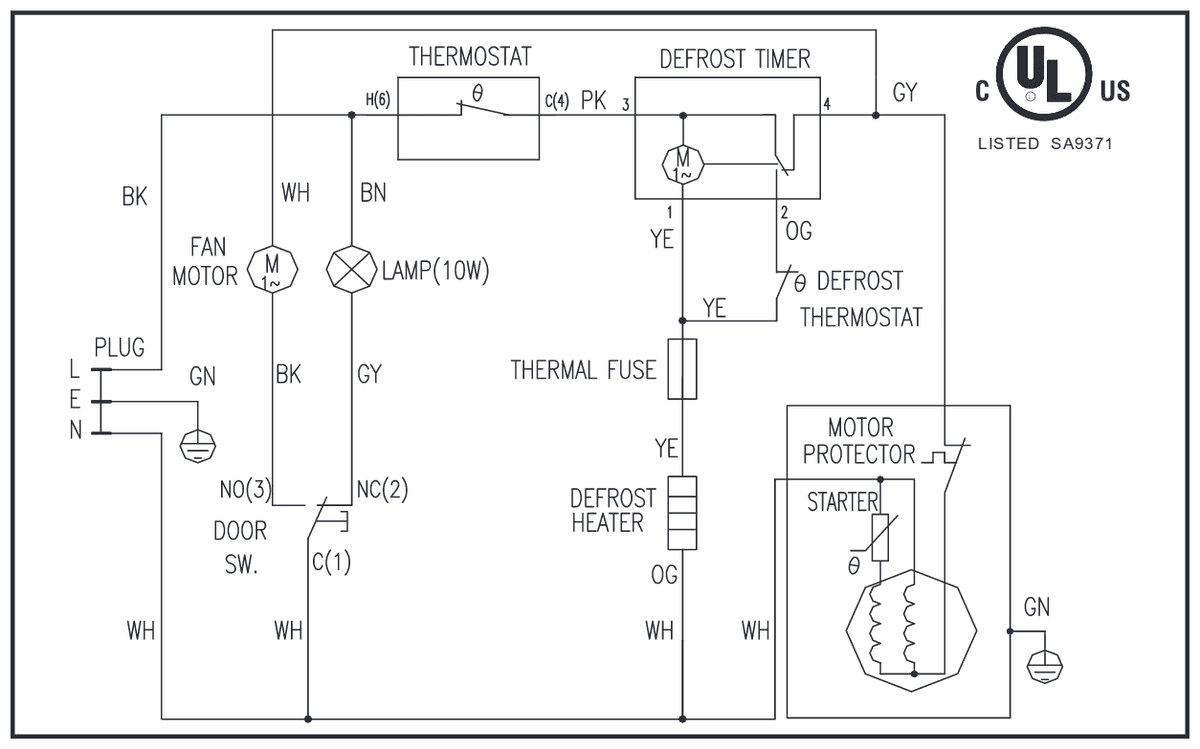 The schematic of the refrigerator's wiring
